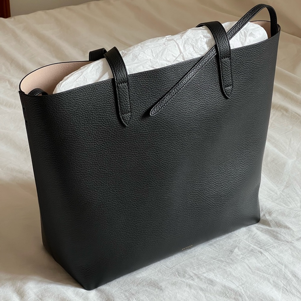 Cuyana Classic Structured Leather Tote Bag, Black/Blush Pebbled Leather, NWOT